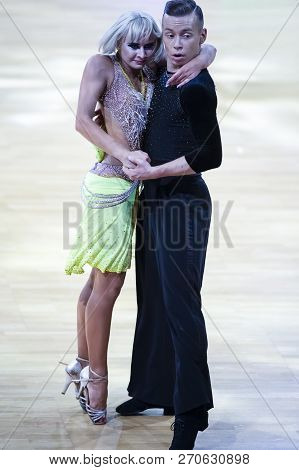 Minsk, Belarus-october 14, 2018: Professional Dance Couple Of Kosyakov Egor And Navoichik Anna Perfo
