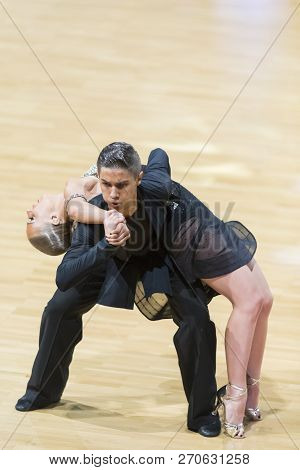 Minsk, Belarus-october 14, 2018: Professional Dance Couple Performs Adult Latin-american Program On 