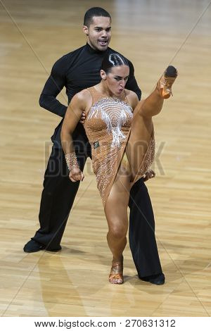 Minsk, Belarus-october 14, 2018: Professional Dance Couple Performs Adult Latin-american Program On 