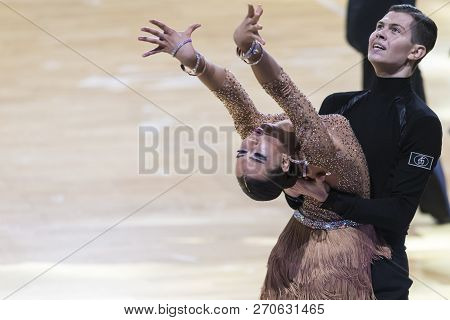 Minsk, Belarus-october 14, 2018: Professional Dance Couple Performs Adult Latin-american Program On 