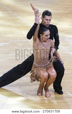 Minsk, Belarus-october 14, 2018: Professional Dance Couple Performs Adult Latin-american Program On 