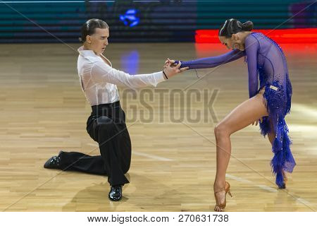 Minsk, Belarus-october 14, 2018: Professional Dance Couple Performs Adult Latin-american Program On 