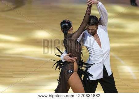 Minsk, Belarus-october 14, 2018: Professional Dance Couple Performs Adult Latin-american Program On 
