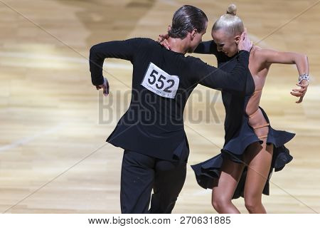 Minsk, Belarus-october 14, 2018: Professional Dance Couple Performs Adult Latin-american Program On 