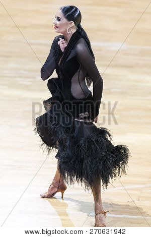 Minsk, Belarus-october 14, 2018: Professional Female Dancer Performs Adult Latin-american Program On