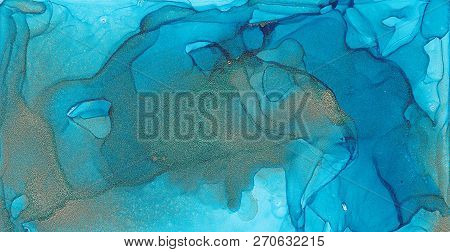 Alcohol Ink Sea Texture. Fluid Ink Abstract Background. Art For Design