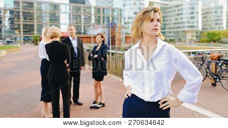 Business Lady With Close Up Face Looking At Camera In   And Empl