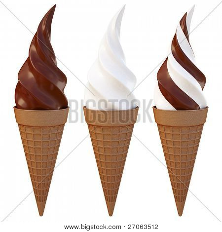 tre typer av ice - cream cone isolerad på vit bakgrund