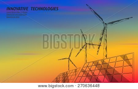 Solar Panels Windmills Turbine Generating Electricity. Green Ecology Saving Environment. Renewable P