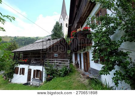 PETSCHIED, ITALY - JULY 14, 2018: Petschied village near Luson, Northern Italy