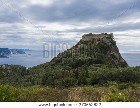 Aerial View Of Iconic Medieval Fortified Castle Of Angelokastro With Amazing Views, Known As Angel C