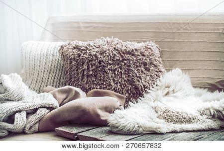 Home Comfort, Living Room With Sofa And Home Decor