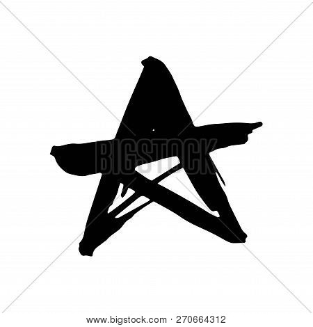 Star. Hand Drawn Paint Object For Design Use. Abstract Brush Drawing. Vector Art Illustration Grunge