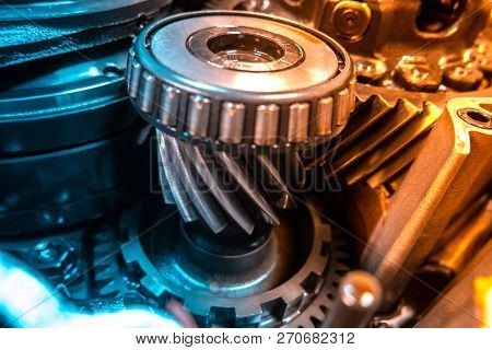Car Automatic Transmission Gears. Automotive Repair Workshop Garage Mechanic. Dual Tone Lighting Blu