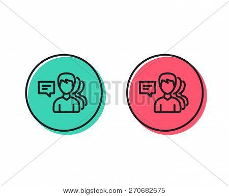 Group Of Men Line Icon. Human Communication Symbol. Teamwork Sign. Positive And Negative Circle Butt