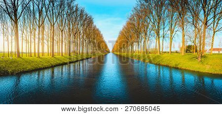 Beautiful Panoramic View Of Famous Damme Canal, Also Known As Damse Vaart Or Napoleonvaart, Near The