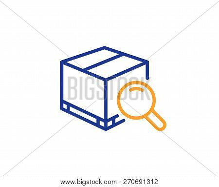 Search Package Line Icon. Delivery Box Sign. Parcel Tracking Symbol. Colorful Outline Concept. Blue 