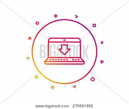 Download Line Icon. Internet Downloading With Laptop Sign. Load File Symbol. Gradient Pattern Line B
