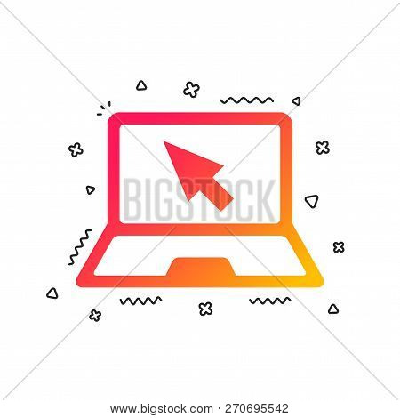Laptop Sign Icon. Notebook Pc With Cursor Pointer Symbol. Colorful Geometric Shapes. Gradient Laptop