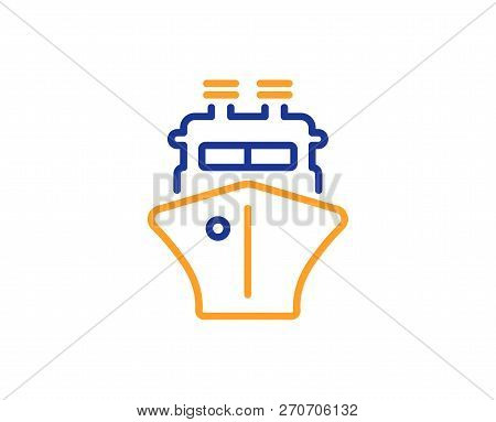 Ship Line Icon. Watercraft Transport Sign. Shipping Symbol. Colorful Outline Concept. Blue And Orang