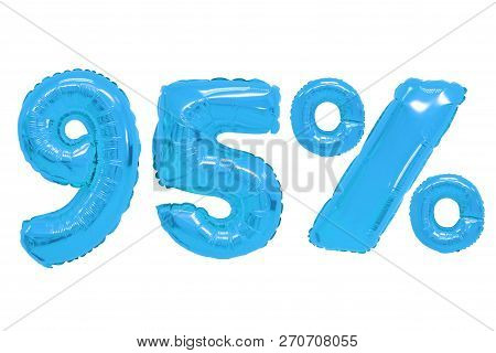 Ninety Five Percent From Blue Color Balloons On Isolated Background. Discounts And Sales