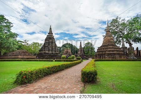 Wat Mahathat Or Mahathat Temple In Sukhothai Historical Park, Sukhothai Province, Thailand.