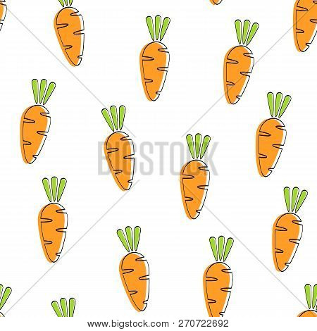 Carrot Seamless Vegetable Pattern Vector Flat Illustration. Fresh Food Pattern In Orange And White C