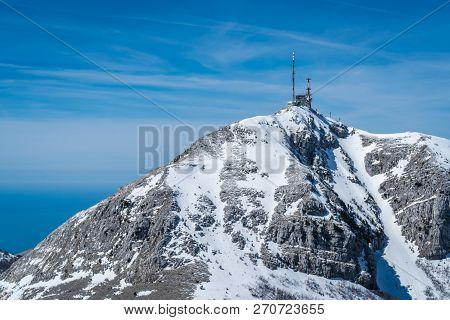 Stunning Mountain Winter Landscape Panorama Of Stirovnik Peak, The Highest Summit Of The Lovcen Nati