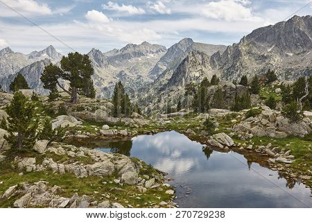 Aigues Tortes National Park Mountain Landscape. Estany Damitges. Spain