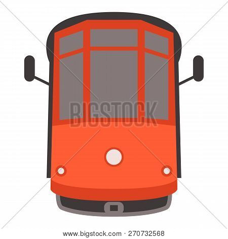 Red Vintage Tram  ,vector Illustration , Flat Style , Front View