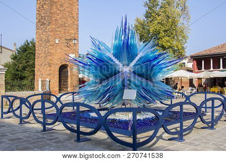 Murano Island, Venice, Italy - September 23: Blue Sculpture Made Of Murano Glass On Campo San Stefan