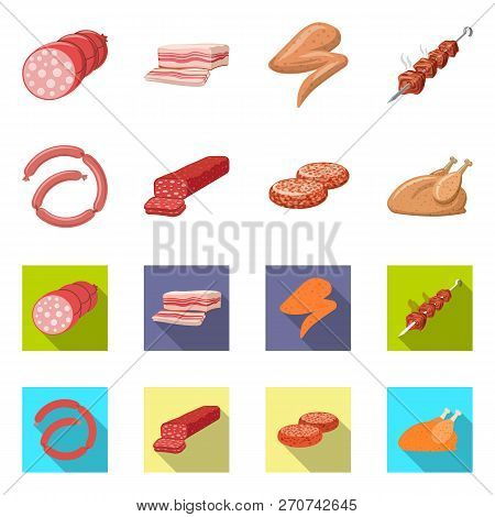 Vector Illustration Of Meat And Ham Symbol. Set Of Meat And Cooking Stock Vector Illustration.