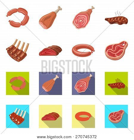 Vector Design Of Meat And Ham Logo. Set Of Meat And Cooking Stock Vector Illustration.