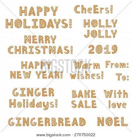 Set Of Christmas Gingerbread Cookies Lettering