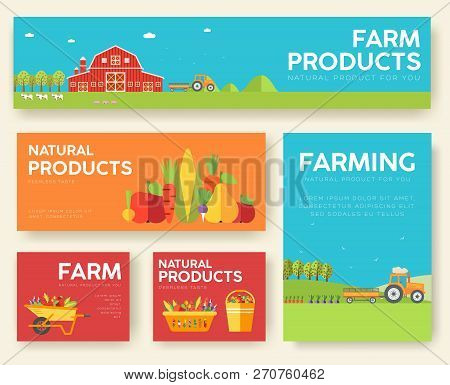 Farm Information Cards Set. Nature Template Of Flyear, Magazines, Posters, Book Cover, Banners. Eco 