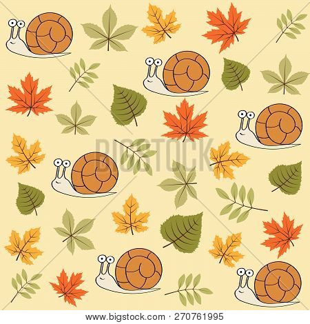 Autumn Seamless Pattern With Leaves And Snails