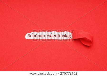 Schonen Valentinstag Means Happy Valentines Day In German - Hidden Message Seen Through Hole Torn In
