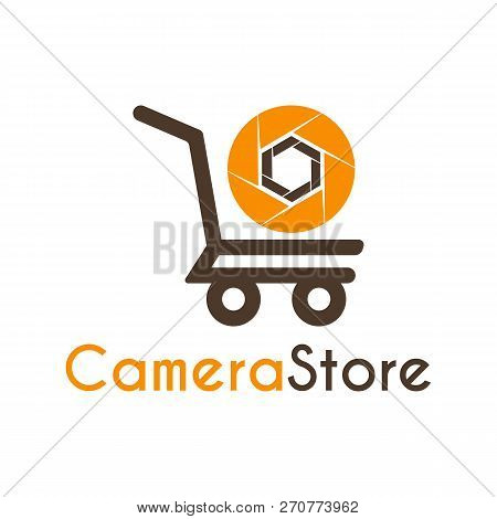 Vector Camera Store Logo Design Template With Shutter And Shopping Cart. Its Good Simple Combination