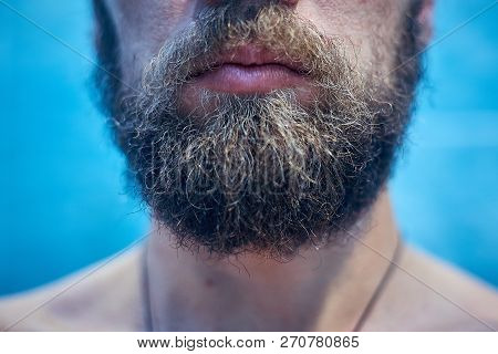 Mens Short Beard And Lips Close Up