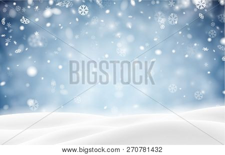 Blue Background With Winter Landscape And Snow For Seasonal, Chr
