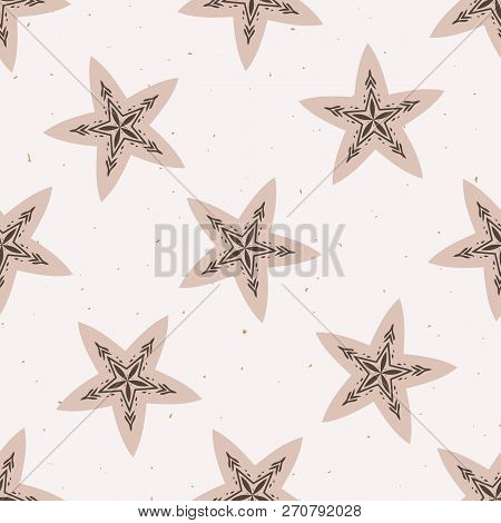 Inter Rustic Stars Lino Cut Texture Seamless Vector Pattern, Sketchy