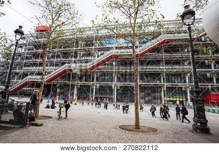 Paris, France, September 6, 2018 - Facade Of The Centre Of Georges Pompidou In Paris, France. The Ce