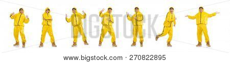 Young rap performancer isolated on white
