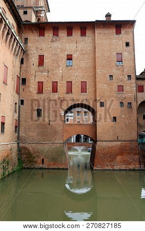 Ferrara, Fe, Italy - November 3, 2018: Ancient Medieval Castle Called Castello Estense In Italian La