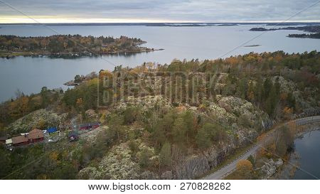 Beautiful View Of The Classic Swedish Landscape From Above.