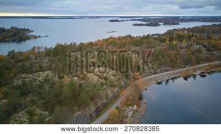 Beautiful View Of The Classic Swedish Landscape From Above.