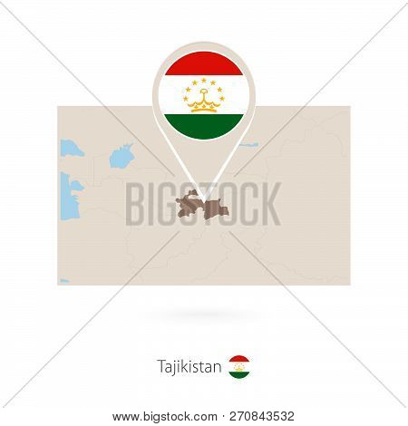 Rectangular Map Of Tajikistan With Pin Icon Of Tajikistan