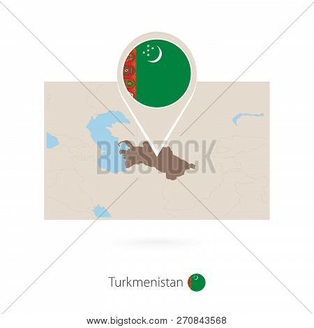 Rectangular Map Of Turkmenistan With Pin Icon Of Turkmenistan