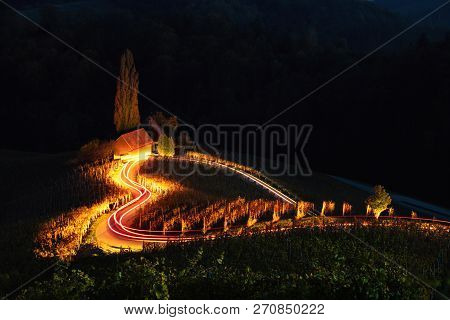 Famous Heart Shaped Wine Road In Slovenia,  View From Spicnik Near Maribor.