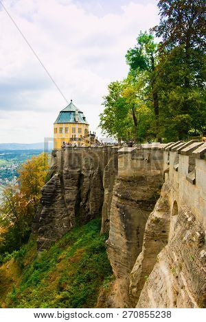 Koenigstein, Germany - 04.08.18. Saxon Switzerland, Hesse, Germany. Panorama Of The Village Of Koeni